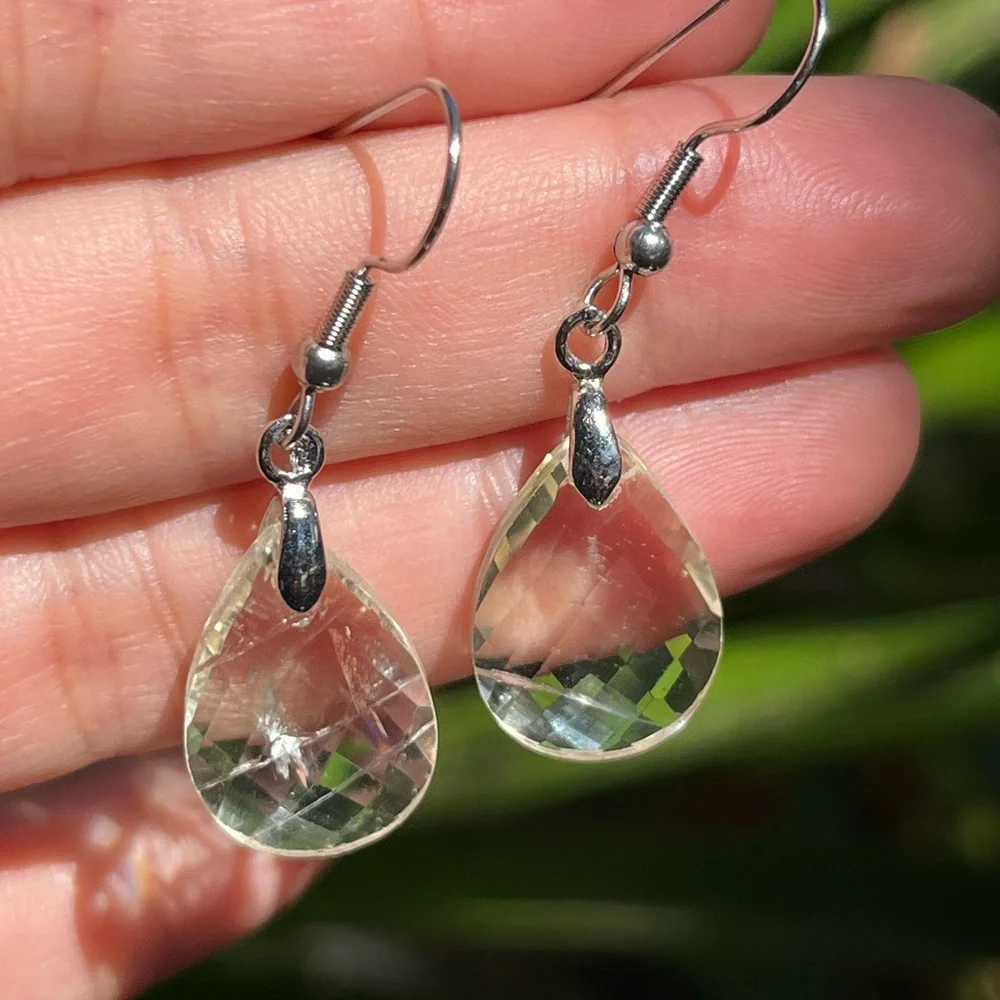 Stainless‎ steel faceted lemon quartz earrings